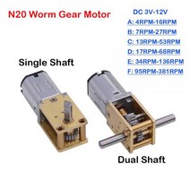 모터 미니 RC카 드론 소형 브러시리스모터 1PCS N20 모든 메탈 기어 DC 3V-12V 4RPM-381RPM 저속 고 토크 듀얼 축 엔진 웜 감속 스마트 로봇 용, E 34RPM-136RPM, Dual Shaft