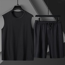 쥬엔리치 2XL~10XL 남자 빅사이즈 티셔츠 스포츠 민소매 실크 라운드 넥 캐쥬얼 남성 루즈핏 여름 티 반바지 상하 세트