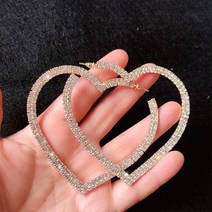 하트 링 귀걸이 원터치 1 쌍 패션 빅 후프 크리스탈 드롭 반짝 이는 라인 석 귀 장식 웨딩 파티 쥬얼리