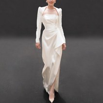 브라이덜샤워 화이트 원피스 셀프 웨딩 스냅촬영 드레스 年会主持人礼服女气质优雅白色连衣裙高贵名媛宴会晚礼服修身长款