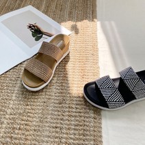 5.5cm 슬리퍼 통굽 스트랩 두줄 여성 지그재그 패턴