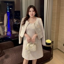 결혼식 복장 하객룩 원피스 대형 여성 겨울 뚱녀 슈트 크롭 트위드 코트 스커트