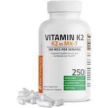 Bronson 비타민 K2 As Mk-7 메나퀴논 100mcg 비유전자 변형 성분 120캡슐, 250카운트(1팩)