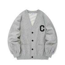 [커버낫 본사]C 로고 오버핏 스웻 가디건 멜란지 그레이