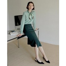 21FW [앨리스펑크PICK / the H] 그린 절개라인 울 스커트 HSSK1D790E3
