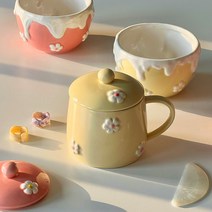 페이퍼가든 봄비 머그 세라믹 머그컵 시리얼볼 뚜껑 예쁜 머그잔 감성, 봄비 머그컵&시리얼 볼_01.옐로우 머그컵