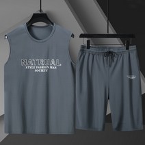 쥬엔리치 2XL~10XL 남자 빅사이즈 티셔츠 스포츠 민소매 실크 라운드 넥 캐쥬얼 남성 루즈핏 여름 티 반바지 상하 세트