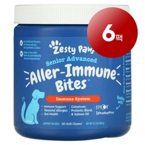 리암마켓 Zesty Paws 제스티 포우즈 노견용 면역 관리 보충제 올러 아뮨 바이트 연어 맛 소프트 츄 90정 360g 1팩, 6팩