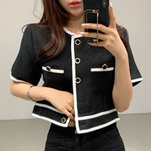돌체비타샵 제니 린넨 라운드 배색 크롭 자켓