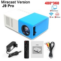 빔프로젝터 가성비 초단초점 미니 무선 프로젝트 프로젝트 스크린 Salange J9 Pro 1000루멘 480x360 픽셀 3.5mm 오디오 HDMI USB LED 홈 미디어 플레이, 블루 미라캐스트 유럽 연합 플러그