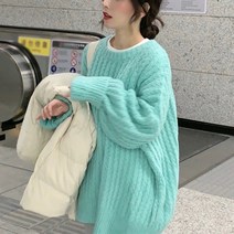 패스타임 여성 부드러운 스웨터 오버핏 라운드넥 도톰 니트 겨울