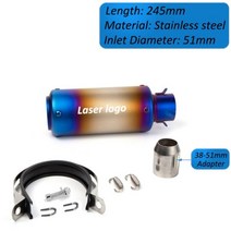 혼다 오토바이 머플러 배기 파이프 CBR600RR R6 닌자 400 Z800 Z900 Z1000 51mm/60mm 더트 핏 바이크 이스케이프 모토 유니버설, M-51mm-S.c laser