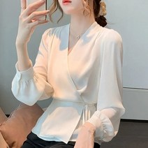 블라우스쇼핑몰 봄블라우스 세련된 v 넥 솔리드 컬러 올 매치 붕대 쉬폰 셔츠 여성 의류 봄 신제품 느슨한 상의 불규칙한 블라우스 2023