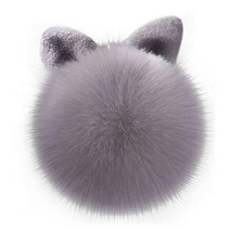 12 cm Rabbit Ears Fur Ball Bag Charms with Golden Keyring Pom Pom Fluffy Fur Ball Keychain for Car, 1