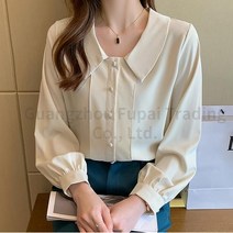 SOUYEU 심플 솔리드컬러 쉬폰 셔츠