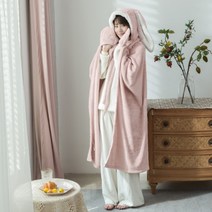 망고유통빅사이즈 집콕 핑크 후드 겨울 망토 담요 토끼 모자담요