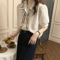 메이킹유 반팔 플라워 자수 퍼프블라우스 P518다프네블라우스