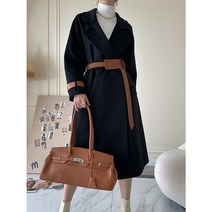 더블 코트 자켓 울 오버 가죽 벨트 긴 소매 캐주얼 가을