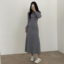 더핑크 / [더핑크] 알룬 버튼 후드 골지 롱 원피스
