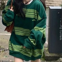 Makone 상표등록 미국 복고풍 스웨터 여성 봄과 가을 얇은 섹션 한국어 느슨한 조수 특대 블랙 힙합 스트라이프 탑