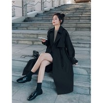 레트로스빈티지 튜닉 캐주얼 롱 코트 용 느슨한 더블 브레스트 블랙 카키 윈드 브레이커 2022 가을 패션 디자인