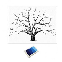 GHSHOP 4xWedding 지문 트리 핑거 페인팅 웨딩 방명록 블루, 30x40cm, 캔버스 및 잉크 패드