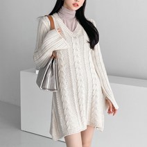 소매트임 꽈배기 브이넥 원피스[CNK-0021]