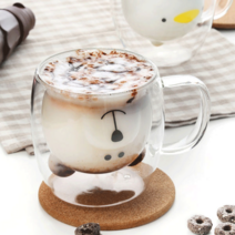 앙증 오리 토끼 곰돌이 캐릭터 이중 내열유리 컵 캐릭터잔 손잡이머그 우유잔 보온커피, 5.스마일고양이(손잡이없음) 이중잔, 1개