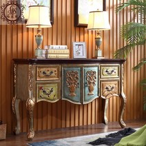 자개장 엔틱가구 나전칠기 미국식 베란다 캐비닛 단단한 나무 유럽 스타일의 복고풍 페인트 조각 파티션 찬장 입구 거실 장식 스토리지, [03] 파란색, [01] 짐을 싸다, [01] 뼈대