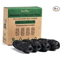 EcoYou 대나무 숯 치실 | 4 리필 팩 | 민트 & 칸데릴라 왁스 | 비건 및 생분해성, 1개