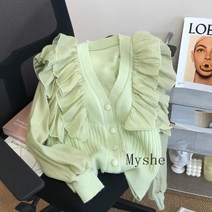 [Myshe]여성 가을 예쁜 쇼트 레이스 니트 카디건 Ten2Sxy917ME2