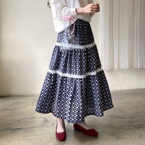 데일리앤 프리뷰 여성 플라워 자수 밴딩 캉캉 롱 플레어 스커트