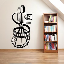 스티커사진기계필름 카메라 기계 비닐 방수 데칼 거실 배경 아트 장식 홈 벽 스티커 침실 YY224, 03 gray_01 41X84cm