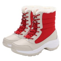 스키부츠 스키장비 인라인스키여성 플러시 따뜻한 발목 부츠 가볍고 아늑하고 모피 스노우 슈즈 미끄럼, 02 Red_01 0