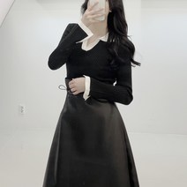 카라 소매 트임 배색 골지 니트 티 (3color)
