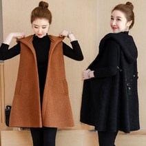 여성 양털 롱 조끼 뽀글이 후드 베스트 민소매 플리스 코트 겨울 M~5XL
