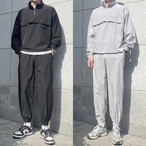 커플 남녀공용 반집업 아노락 세트 조거 팬츠 나일론 트레이닝 세트 스판 하이넥 봄 여름 가을