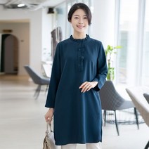 모슬린 엄마옷 프릴 반오픈 롱 블라우스 EBL303022 마담 미시옷 중년여성의류 빅사이즈 50대 60대여성옷