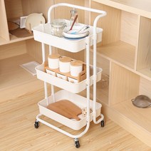 Roomxyd 이동식 트롤리 수납장 선반 카트 3단 틈새선반 이동식바퀴 고정가능, 화이트