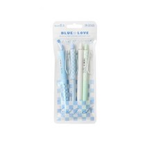 레트로 파란색 격자 젤 펜 세트 체커 패턴 0.5mm 볼펜 검정색 잉크 쓰기 사무실 학교 H7206 4 개, 01 4pcs Blue Love