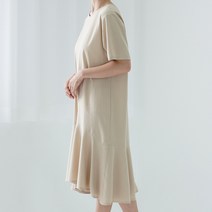 PLUVIA 플루비아 자체제작 여름 반팔 린넨 밑단프릴 루즈핏 데일리 미디 원피스