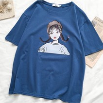 나루니(NARUNI) 소녀그림티셔츠 일러스트 페인팅 그림티셔츠 반팔티 여름 오버핏 프리사이즈