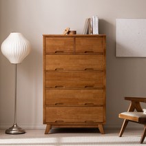 브라솔 해리 고무나무 원목 광폭 수납 5단 서랍장 오크