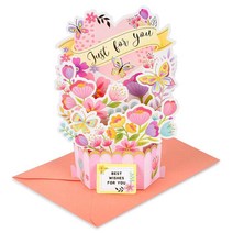 GOMTYEA Happy Sweet Day 아이스크림 도넛 컵케이크 3D 팝업 인사말 카드 메시지 노트 및 봉투 포함 어린이 남성 여성 생일 축하 결혼식 크리스마스 추수감사절, Flowers