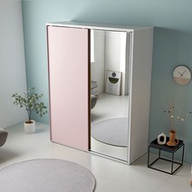 슬라이딩 장롱 미닫이 댐핑도어 전신거울옷장 이불장 양복장 드레스룸 1100 콰트로 RZ0167, 핑크