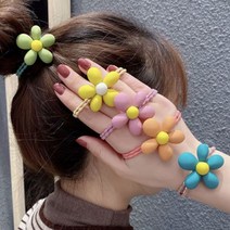 [﻿5개한세트]﻿ 달콤한 마카롱컬러 데이지꽃 핸드메이드 헤어끈 화사한 플라워머리끈고퀄리티의 머리끈 연예인 숱많은머리용