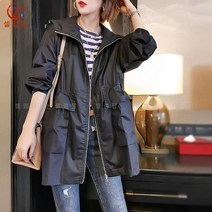 셀럽당 여성 트렌치코트 봄가을 하프 패션 루즈핏 캐주얼 카고 후드코트