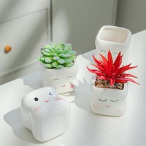 표정 도자기 미니 화분 수제 소형 사무실 책상 화분 인테리어 빈 다육이 콩화분 4종, 감은눈
