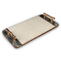 IHI EST. 1986 India Handicrafts 러프 엣지 핸들 화이트 및 골드 톤 45.7 x 22.9cm(18 9인치) 대리석 트레이 플래터