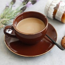 에크렌 골드 림(rim) 노블 커피잔 1인세트 300ml 4 color 라떼잔, 카키브라운(0144Q), 에크렌 노블 커피잔 골드림_300ml